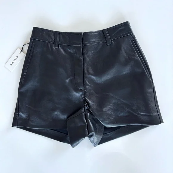 NWT Babaton Black Vegan Leather Agency 3" Mini Short, Size 0 - Picture 2 of 10